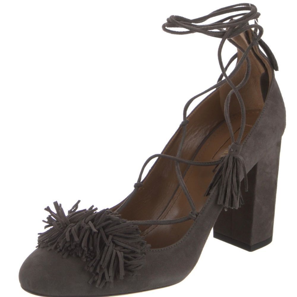 AQUAZZURA Urban Grey Wild Fringed Lace-Up Pumps Size EU 38.5 |US 8.5 NEW in Box